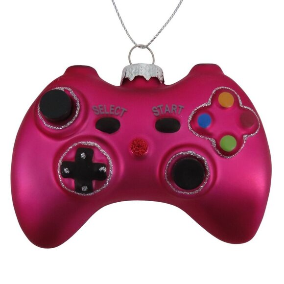Robert Stanley Game Controller Video Pink Glittered Glass Christmas Ornament NEW - Picture 1 of 8